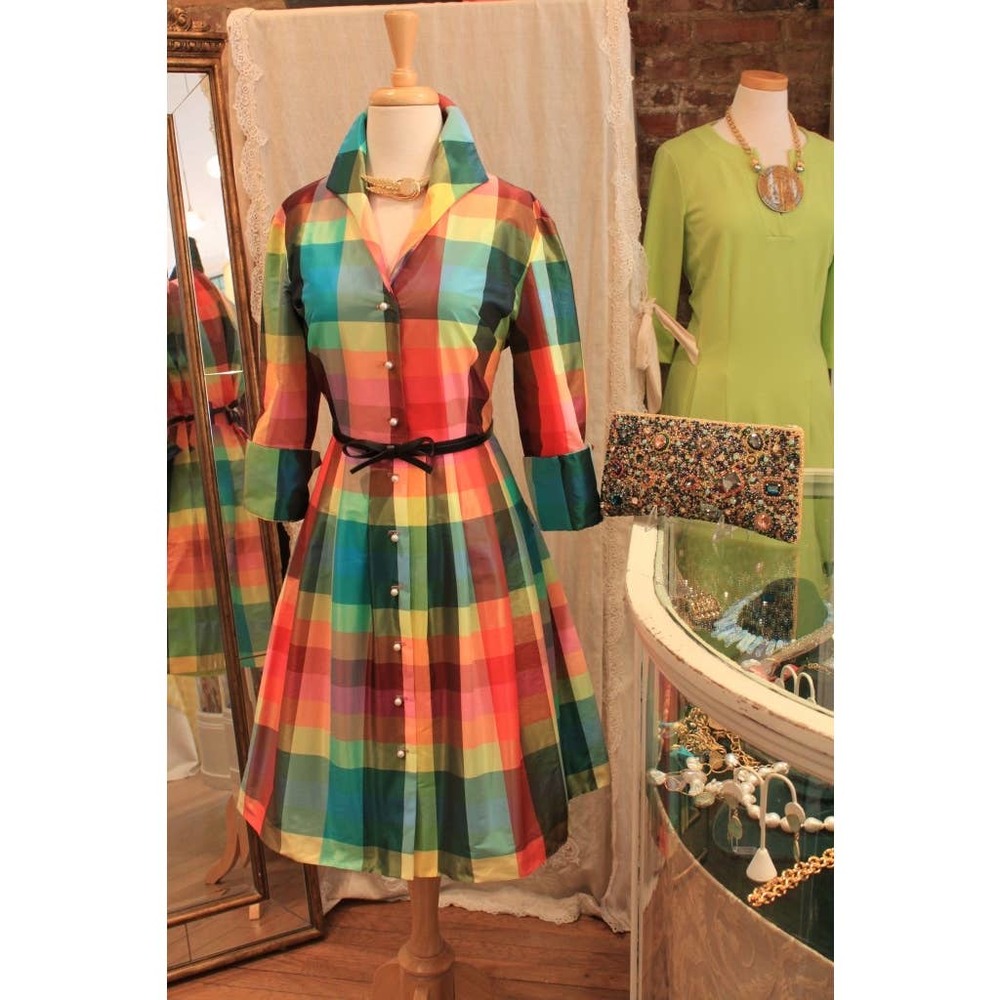 Sara Campbell Neon Rainbow Plaid Dress Size 4